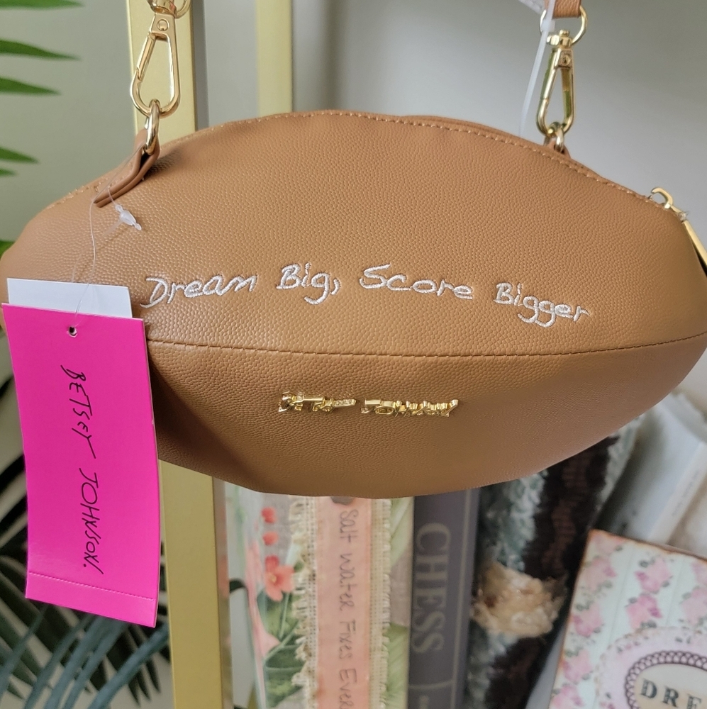 NWT Betsy Johnson Pink, White and Brown Game Day Football Crossbody Purse / Bag - Picture 5 of 8